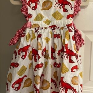Red Crawfish Print Gingham Tie Sundress